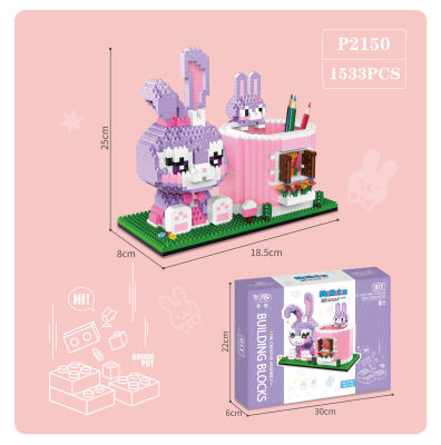 Cartoon Micro Building Blocks Stitch Pikachu Cute White Dog Pen Container Mini Diamond Brick Figures Toys For Kid Christmas Gift