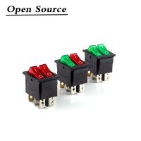 1Pcs KCD8 Double Rocker Switch 6 Pin on-Off with Green Red LED Light 20A 125VAC Red Green Black