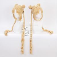 Tsukino Usagi Cosplay Wig Long Curly Blonde Double Ponytails Heat Resistant Synthetic Wigs + Wig Cap