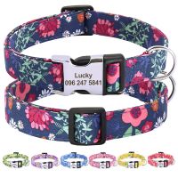 ♙✳∏ Floral Printed Custom Dog Collar Nylon Free Engraved Name ID Tag Pet Collar Personalized Dog Collars For Small Medium Dogs Cats