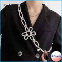 X-STARRY สายรัดตกแต่ง เข็มขัดมุกดอกไม้ ดอกไม้ไข่มุก สายคาดเอว สายพานโซ่ แฟชั่นสำหรับผู้หญิง สีขาวขาว ห่วงโซ่เอว สำหรับผู้หญิง