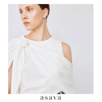 [asava aw22] Olivia buckle draped blouse เสื้อผู้หญิง ตกแต่งผ้าเครปจับเดรปหัวเข็มขัด ซิปหลัง