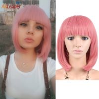 AliLeader Straight Short Bob Wig For Women 31 Color Pink Yellow Black Red Purple Ombre Natural Synthetic Hair Cosplay Wigs Bangs