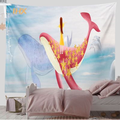 Ocean Tapestry Wall Hanging Kawaii Room Decor Aesthetics Tapestry Art Whale Large Wall Tapestry Bedroom Dormit Home Decoration