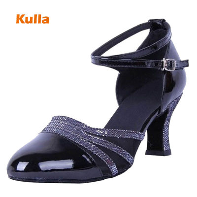 Women Latin Dance Shoes Salsa Womans Ballroom Dancing Shoes Closed Toe 5cm Soft Sole Practice Black Tango Girls Heeled Sandals