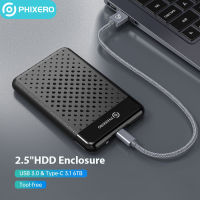 PHIXERO 2.5 "นิ้ว SATA HDD Enclosure SSD ฮาร์ดไดรฟ์ภายนอก USB 3.0 Type-C 5Gbps 7มม. 9.5มม. กล่องเก็บดิสก์สำหรับ PC แล็ปท็อป