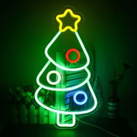 Christmas Tree Neon Light Signs USB Powered Christmas Festival LED Neon Light Wall Decor Neon Sign Light for Room Party Decor