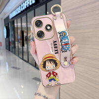 เคสใส่โทรศัพท์เคสสำหรับ Tecno Spark 10 10C ประกายพร้อมสายรัดข้อมือนุ่มขอบสี่เหลี่ยมการ์ตูนน่ารักลายอนิเมะลูฟี่ปลอกชุบเคสโทรศัพท์สุดหรูชุบเคสโทรศัพท์นิ่ม