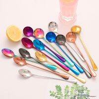 Colorful Long Handled Teaspoons Juice Coffee Stirring Cutlery Stainless Steel Spoon Ice Cream Dessert Spoon Kitchen Accessories