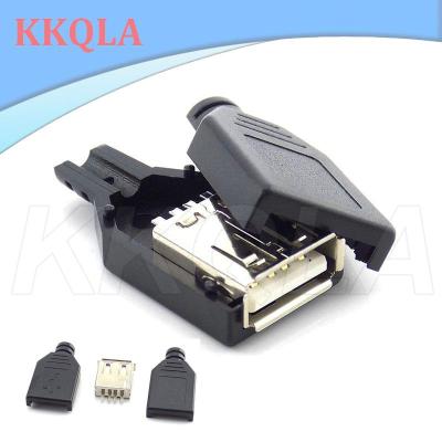 QKKQLA 10pcs 3 in 1 Type A Female USB 2.0 Socket Connector 4 Pin Plug With Black Plastic Cover Solder Type DIY Connector