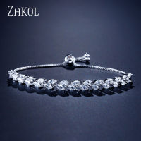 ZAKOLอินเทรนด์Cubic Zirconia Leafเจ้าสาวสร้อยข้อมือกำไลข้อมือผู้หญิงสีขาวทองคริสตัลปรับสร้อยข้อมืองานแต่งงานเครื่องประดับ-fbgxbgdbnxxfn