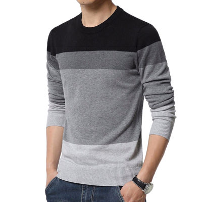ஐ♈ hnf531 ChaoTan® Chic Men Color Block O Neck Long Sleeve Slim Fit Pullover Blouse Knitted Sweater
