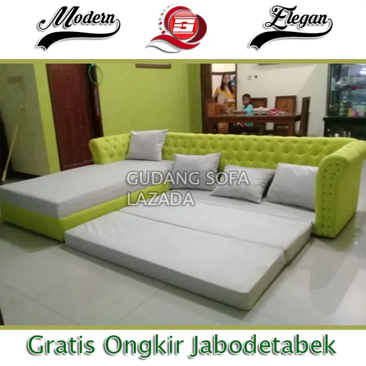 Sofa L Bed Jumbo Kancing Berlian | Praktis - Minimalis - Modern | Cocok ...