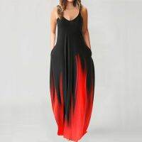 40 Bohemian Pocket Long Dress Gradient Color Vintage Dress V-neck Sleeveless Summer Dress Woman Pullover Floor Length Dresses