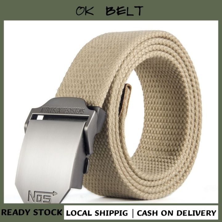 Canvas Web Belt Military Style with Antique Brass Buckle and Tip 50 Long