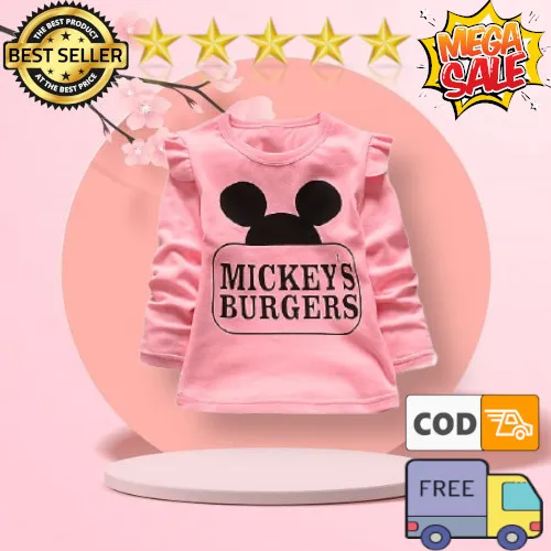 BJ ONLINE-[GRATIS ONGKIR COD] KAOS MICKEY BURGERS/BAJU KAOS ATASAN LENGAN  PANJANG ANAK PEREMPUAN