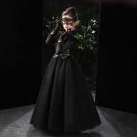 Girls Halloween Christmas Costume Black Dresses Long Sleeve Birthday Party Gown Formal Pageant Dress Vintage Princess Ball Gown