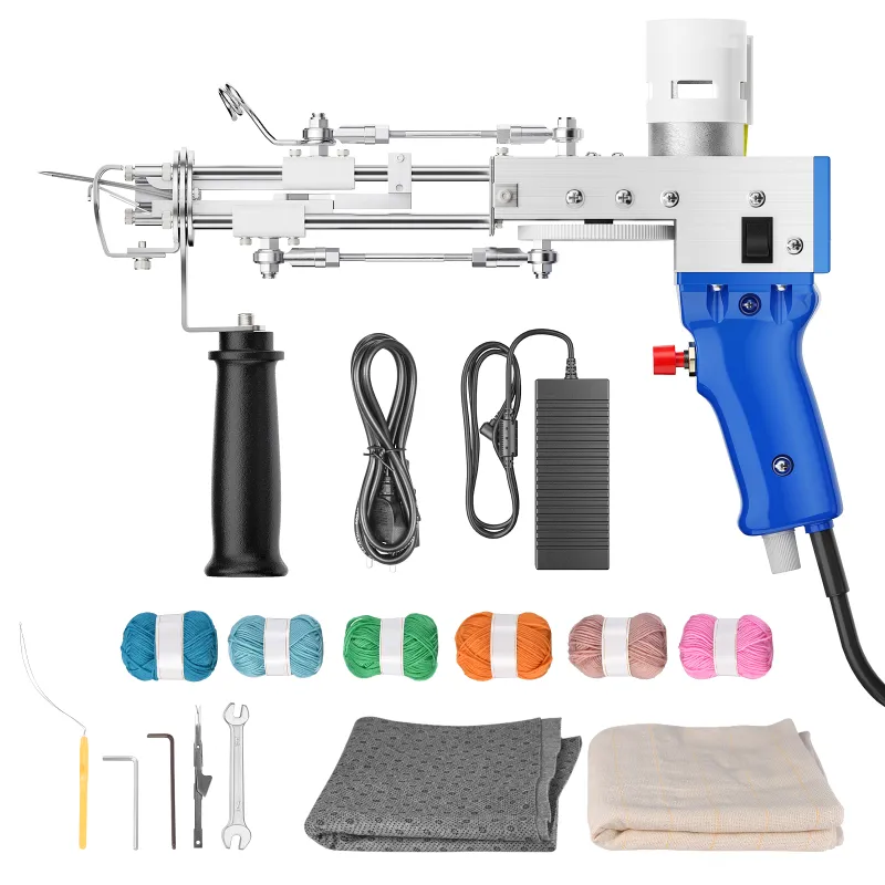 Kacsoo Cut Pile Tufting Gun Electric Rug Tufting Gun Handheld Knitting Rug  Gun(Blue Cut Pile) Gift for DIY with 5-40 Stitches/Sec 100V-240V