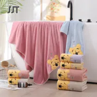 JJT Pooh the Pooh towel, bath towel, super soft Absorbs water very well. 2 soft fabrics wrapped in a glass bag. Bath towel set, wedding gift Large size 70x140, small size 35x75, pastel tones, souvenirs, towel set, facial towel, fiber hair towel, soft hair