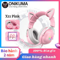 Tai nghe chơi game ONIKUMA X11 màu hồng có tai mèo tháo rời, micrô và tai nghe chống ồn, chơi game có đèn LED, phù hợp với điện thoại di động laptop máy tính Tai nghe chơi game cô gái PS4 thumbnail