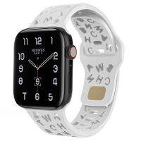 เหมาะสำหรับสายนาฬิกาซิลิโคนตัวอักษร Iwatch87se6543 42 44 45 49มม. ชุดเดรสเว้าสีเข้มสายรัดระบายอากาศ