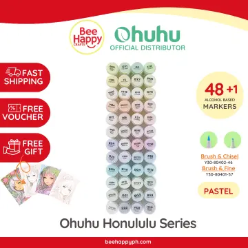 Ohuhu Pastel Markers Brush Tip - 48 Pastel Colors Double Tipped, Marker Set  of Honolulu Sweetness for Artist Adults Coloring Sketching Illustration