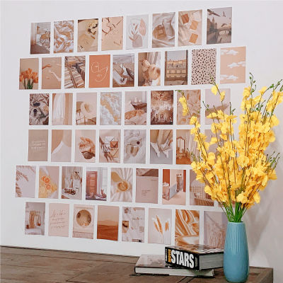 50PCS Beige Aesthetic Picture for Wall Collage 4x6’’ Boho Cards Cream Collage Print Kit Warm Color Room Decor for Girls Wall