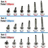 High-quality 120pcs #8  410 Stainless Steel Screws Phillips Pan Flat Truss Head Self Drilling Screws Set combination Nails Screws  Fasteners