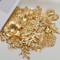 New Fashion Gold Color Metal Crafts Connectors Metal Filigree Flowers Slice Charms Jewelry Making DIY Accessories