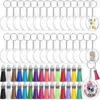 120pcs Blank Acrylic Keychains Set DIY Round Acrylic Key Chain Clear Circle Discs Leather Tassel Pendant Jump Rings Wholesale