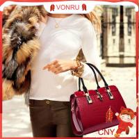 VONRU Wine Red Big Bags Women Cowhide Handbag Bag Top Handle Bag Vintage Crocodile Gift Leather Bags