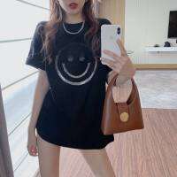 Triple A Women T-shirt Short-sleeved T-shirt 2021 summer new mid-length loose smiley round neck top