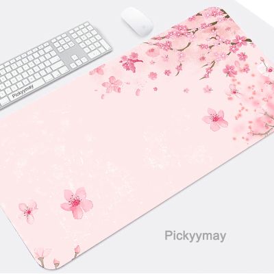 สีชมพู Sakura Mouse Pad แผ่นรองเมาส์เกมมิ่ง Sakura Mouse แป้นพิมพ์เกมมิ่งขนาดใหญ่ แผ่นรองโต๊ะคอมพิวเตอร์