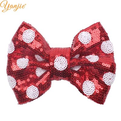 12pcslot 5 White Dots Sequin Bows Barrette For Girls Hairclips Messy Glitter Hair Bows DIY Hair Accessories Headwear