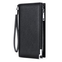 ?[100  Original] ? Business mens wallet long zipper genuine leather clutch card holder multi-functional large capacity young mens wallet