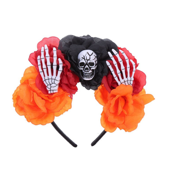 dark-flower-crown-sugar-skull-hairband-floral-skull-headpiece-gothic-rose-headband-day-of-the-dead-hair-accessories