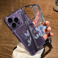 เคสโทรศัพท์มือถือ แบบแข็ง ป้องกันกระแทก ลาย Stitch สีม่วงโปร่งใส สําหรับ Iphone 14 13 pro max 12 11 XR XS SE plus