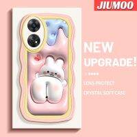 JIUMOO เคสสำหรับ OPPO Reno 8 T 5G Reno8 T A1 Pro 3D การ์ตูนกระต่ายสีขาวตัวเล็กๆลวดลายคอลอร์เวฟเดอร์โปร่งใสกันกระแทกนิ่มเคสโทรศัพท์เนื้อ TPU ปลอกซิลิโคนฝาครอบป้องกันกล้อง