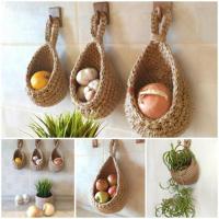 Kitchen Storage Basket With Handle Woven Hanging Baskets For Living Room Fruit Sundries Organizer Home Decor Hand-woven Baskets