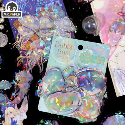 Mr.Paper 6 Style 20 Sheets/pack PET Stickers Shiny Laser Colorful Gems Ocean Handbook DIY Decoration Material Korean Stationery Stickers Labels