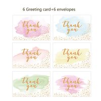6 Pcs High-Quality Bronzing THANK Card with Envelope Happy New Year Greeting Postcard