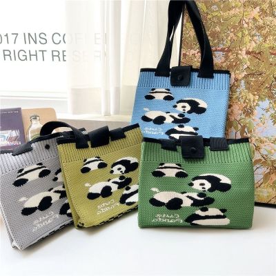 Handbag Large Capacity University Student Weave Buckle Knitted Bag Panda Shoulder Bag