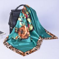 【CW】 Leopard Print Beach Kerchief Female 90X90CM Silk Scarf Bandana Fashion High-Grade Shawl