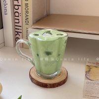 ♦♗✻ INS Retro Four-Leaf Clover Glass Water Cup Classy Premium High-Footed Latte Coffee Cup Afternoon Tea Cup