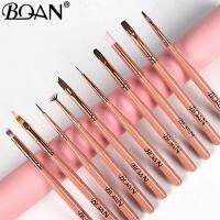 BQAN Nail Brush Liner Nail Art Design Painting Polish Gel Brush UV Gel Nail Draw Pen Tools Round Head Pink Handle With Metal Cap Artist Brushes Tools