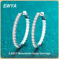 EWYA Real 2.88CT Full Moissanite Hoop Earrings For Women Party S925 Sterling Silver Plated PT950 Diamond Earring Fine Jewelry