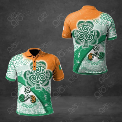 2023 NEW Style Summer Ireland Flag With Celtic Patterns Unisex Adult Polo Shirtsize：XS-6XLNew product，Canbe customization high-quality