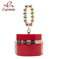 Acrylic Round Party Evening Clutch Bag for Women Golden Beaded Handles Female Purses and Handbags Shoulder Crossbody Chain Bag