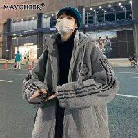 MAYCHEER เสื้อหนาวของผู้ชายบวกกำมะหยี่หนาหลวมขนแกะผ้าฝ้ายเสื้อผ้า Ins ขนแกะขั้วโลกผ้าฝ้ายเสื้อผ้ายิ้มพิมพ์แขนลาย