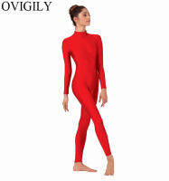 OVIGILY ผู้หญิงจำลองคอแขนยาว Unitards เงาแปนเด็กซ์เต็มร่างกาย Unitard เสื้อผ้าเต้นรำสีดำยิมนาสติกบอดี้สูทสำหรับบุรุษ